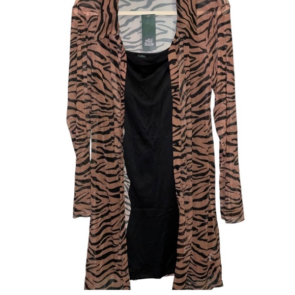 Wild fable Animal print Zebra print sheer shirt dress with shell, M NWT - Picture 3 of 7